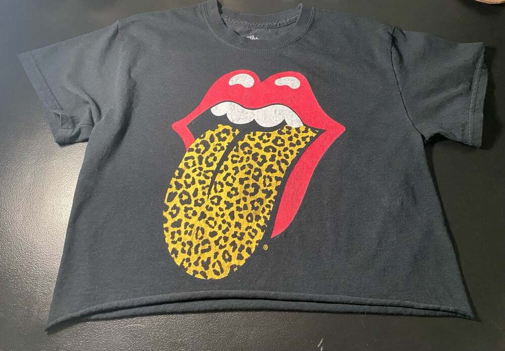 The Rolling Stones Leopard Tongue Graphic Black Cropped T-Shirt XS